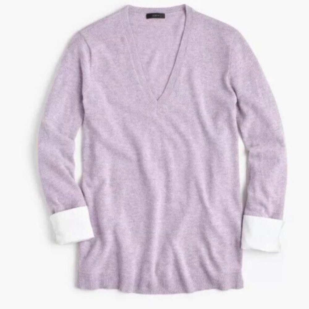 J Crew XS Purple Wool Blend Shirt Cuff Long Sleeve Pullover Sweater H0106 Preppy